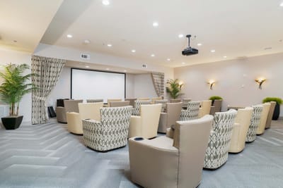 Bright interior of a theater-style common area