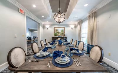 Dining room set up for a meal