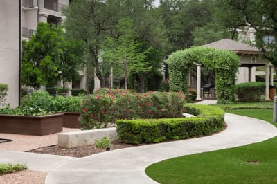 Well-maintained garden path with flower beds