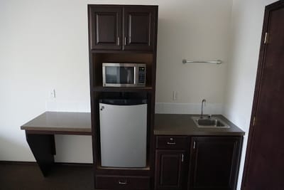 Interior view of a kitchenette in a resident room