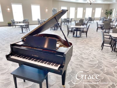 Interior view of a piano in a common area