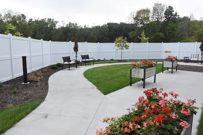 Garden area with flowers and seating