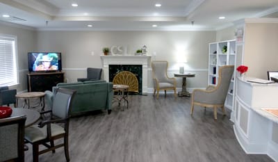 Interior of a cozy common area with seating
