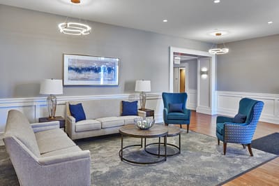 Bright and inviting common area with seating