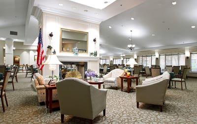 Cozy common area with seating and dining tables