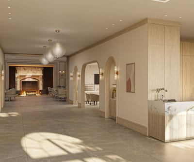 Elegant interior lobby of a senior living facility