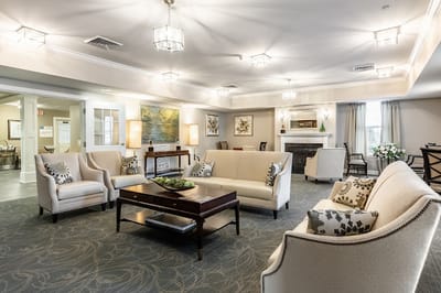 Common area of a senior living facility with seating