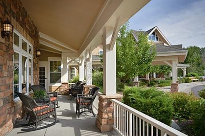 Patio seating area at an assisted living facility