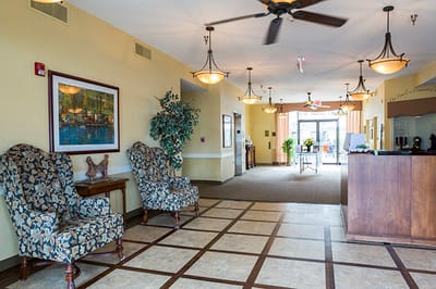 Interior view of a welcoming lobby with chairs
