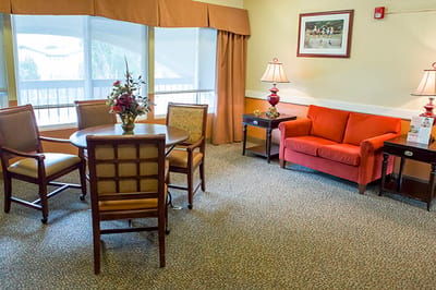 Cozy common area with seating and decorations