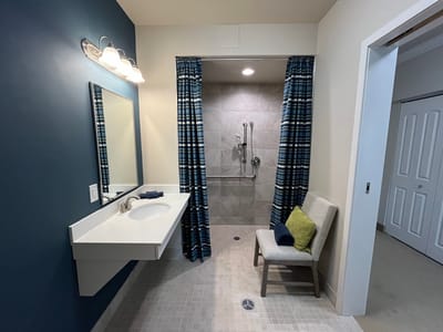 Interior view of a bathroom with shower