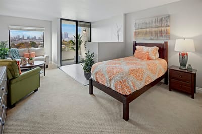 A well-furnished private resident room with city view