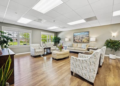 Bright common area with comfortable seating