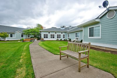 Pathway and seating area in an outdoor space