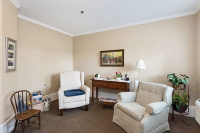 Cozy seating area in a resident room