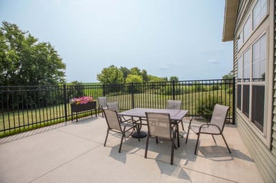 Outdoor seating area with a view
