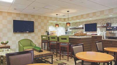 Interior view of a cozy common area in a dining space