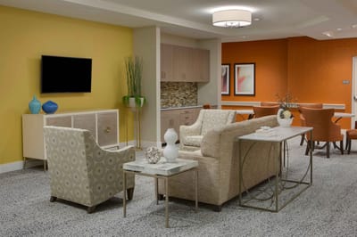 Bright and inviting common area with seating