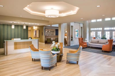 Bright and welcoming common area with seating