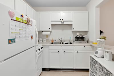 Bright, clean interior kitchen area in a care facility