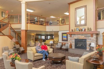 Residents enjoying conversation in the common area
