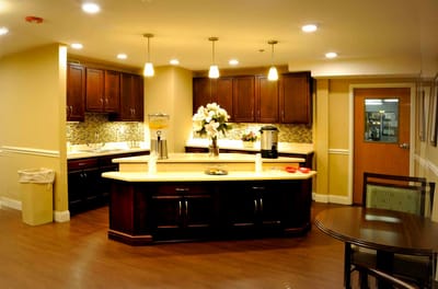 Dining area with a kitchen and seating