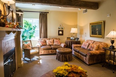 Cozy lounge area in a senior living facility