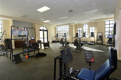 Interior view of a gym with exercise equipment