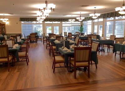Well-set dining room with tables and chairs