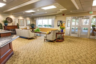Bright and inviting common area with seating