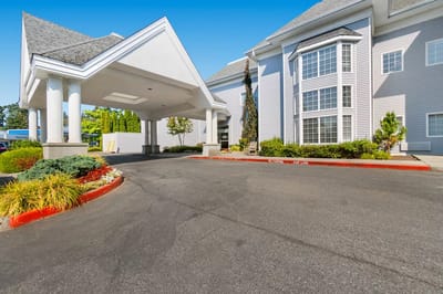 Exterior view of a senior living facility entrance