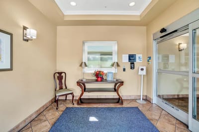 Interior lobby area with seating and decor
