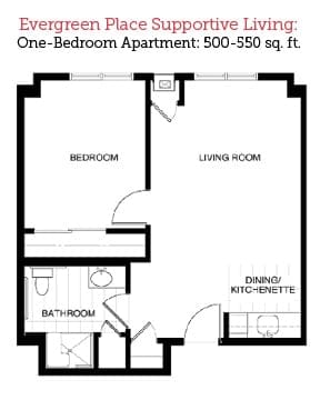 Floor plan of a one-bedroom apartment layout