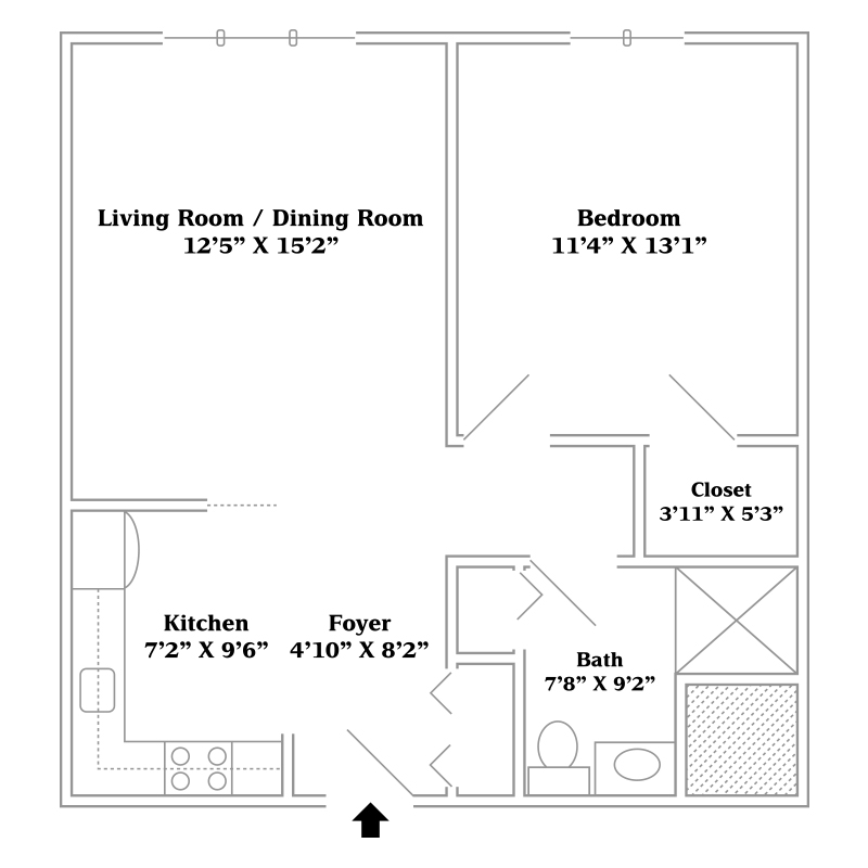 Architectural floor plan showing room dimensions