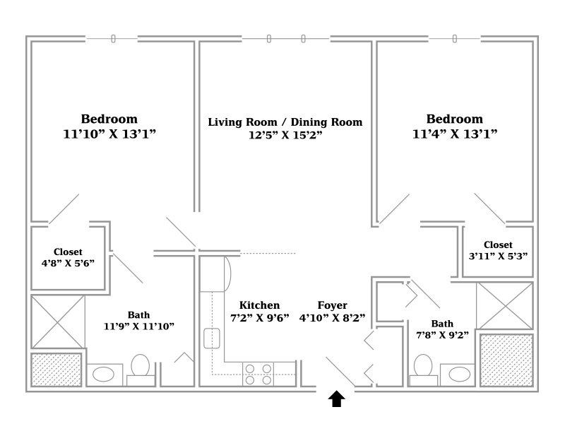 Architectural floor plan of resident units