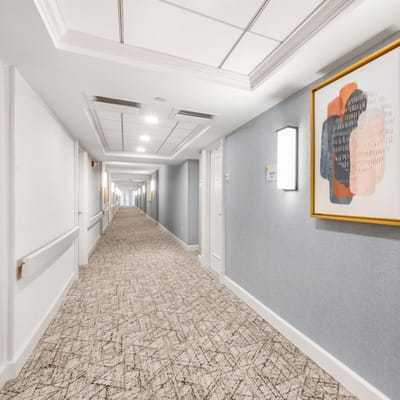 Interior hallway of a senior living facility