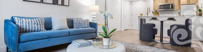 Bright interior of an apartment with modern furnishings