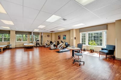 Interior view of a fitness area with exercise equipment