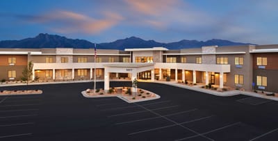 Exterior view of a modern assisted living facility