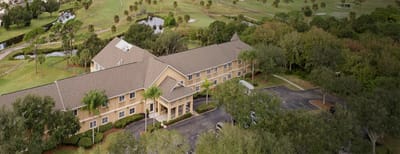 Aerial view of Greenwood Place facility with surrounding greenery