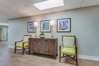 Interior of a sitting area with decorative art