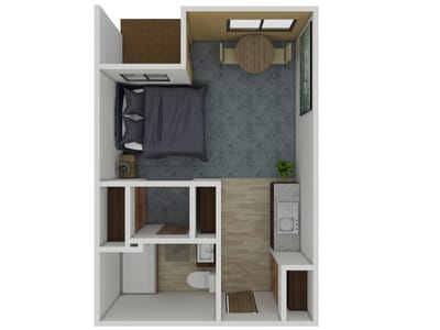 Floor plan of a one-bedroom apartment layout