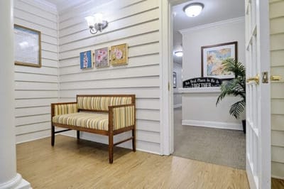 Bright interior lobby with seating area