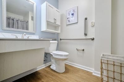 Bright, accessible bathroom with modern fixtures