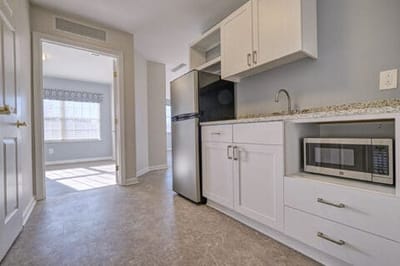 Interior view of a kitchenette in a resident room