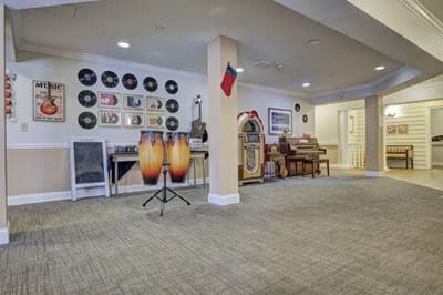 Interior activity room with music decorations and instruments
