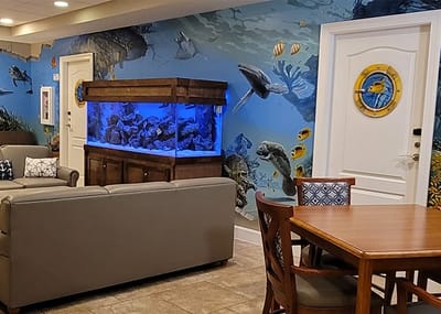 Interior common area with aquarium and decorations