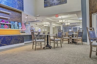 Bright and inviting common area with seating