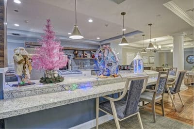 Interior common area decorated for the holidays