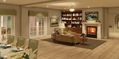 Cozy common area with seating and artwork
